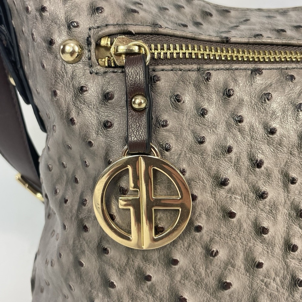 Giani Bernini Faux Ostrich Embossed Shoulder Bag Taupe Brown Multi Pocket - Picture 4 of 13